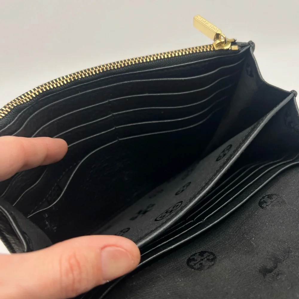 Authentic Tory Burch Black Leather Clutch Wallet W/ Unbranded Chain - Picture 9 of 10